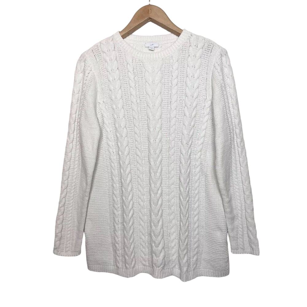 J Jill Cable Knit Chunky Chenile Cozy Classic Sweater Women’s Sz Medium White